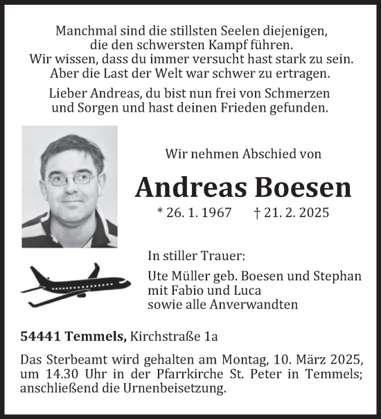 Todesanzeige von Andreas Boesen von trierischer_volksfreund