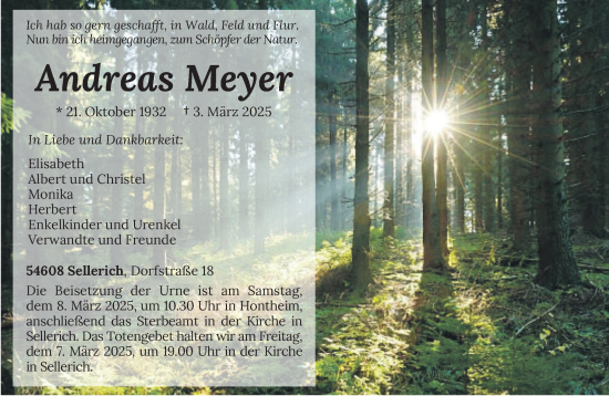 Todesanzeige von Andreas Meyer von trierischer_volksfreund