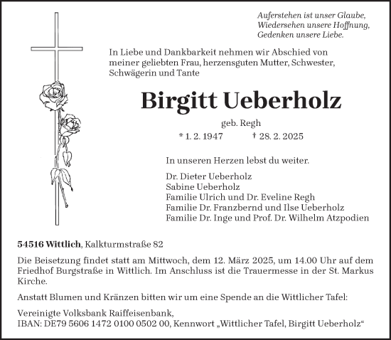 Todesanzeige von Birgitt Ueberholz von trierischer_volksfreund