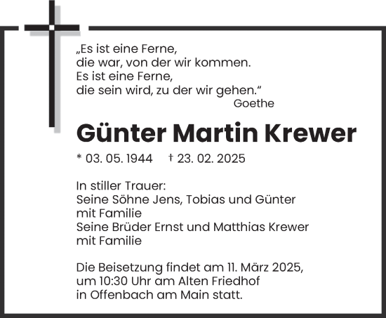 Todesanzeige von Günter Martin Krewer von trierischer_volksfreund