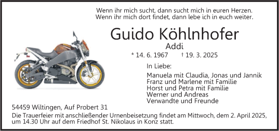 Todesanzeige von Guido Köhlnhofer von trierischer_volksfreund