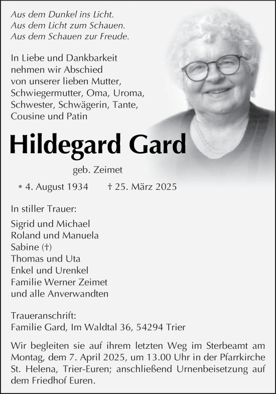 Todesanzeige von Hildegard Gard von trierischer_volksfreund