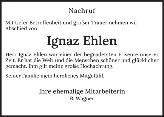 Todesanzeige von Ignaz Ehlen von trierischer_volksfreund