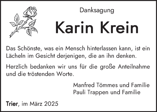 Todesanzeige von Karin Krein von trierischer_volksfreund