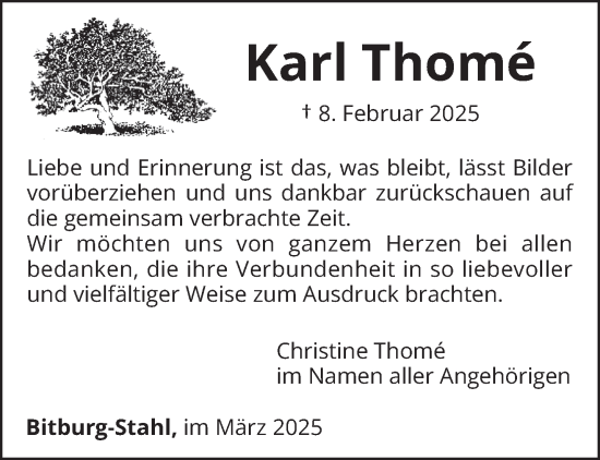 Todesanzeige von Karl Thome von trierischer_volksfreund