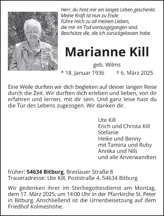 Todesanzeige von Marianne Kill von trierischer_volksfreund
