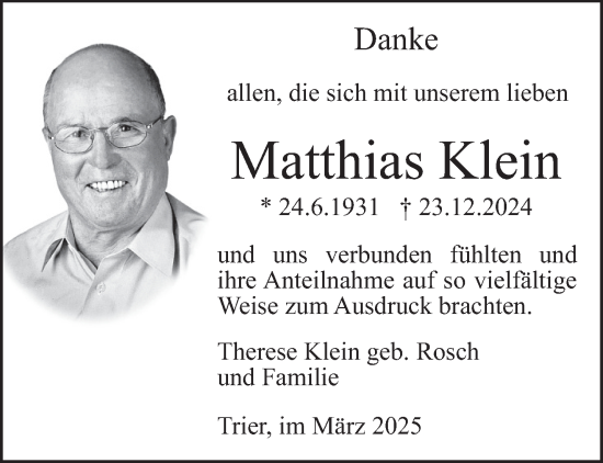 Todesanzeige von Matthias Klein von trierischer_volksfreund