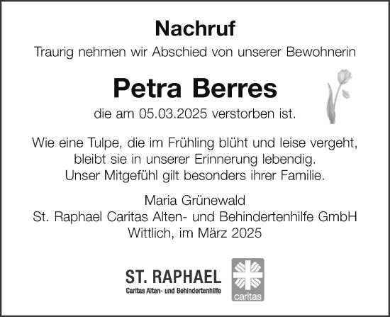 Todesanzeige von Petra Berres von trierischer_volksfreund