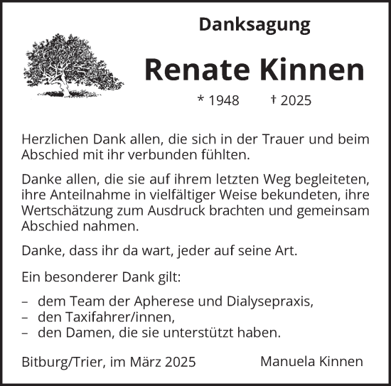 Todesanzeige von Renate Kinnen von trierischer_volksfreund