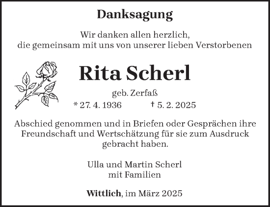 Todesanzeige von Rita Scherl von trierischer_volksfreund