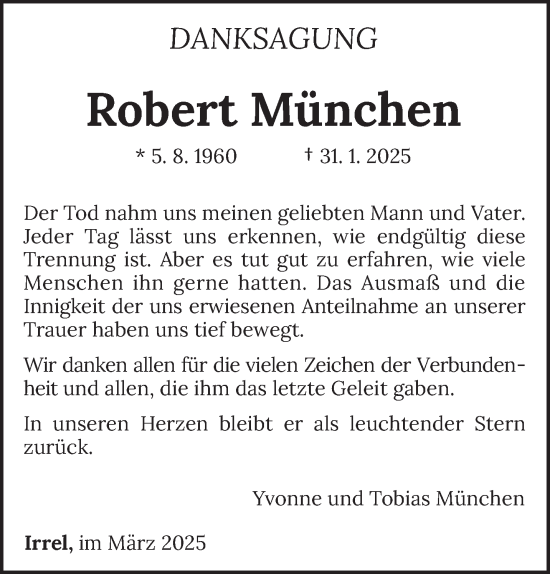 Todesanzeige von Robert München von trierischer_volksfreund