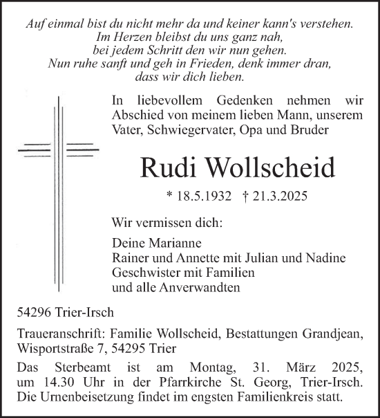 Todesanzeige von Rudi Wollscheid von trierischer_volksfreund
