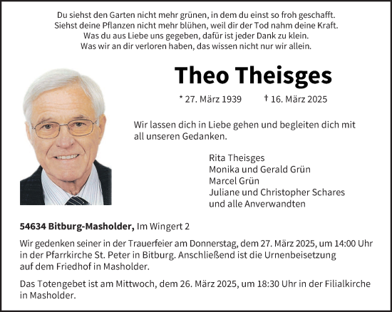 Todesanzeige von Theo Theisges von trierischer_volksfreund