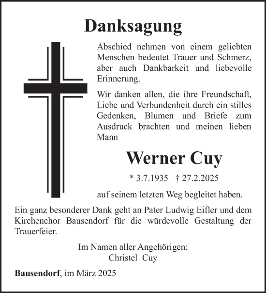 Todesanzeige von Werner Cuy von trierischer_volksfreund