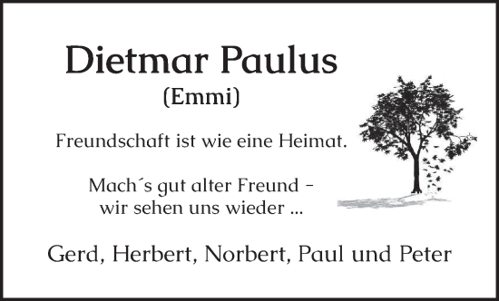 Todesanzeige von Dietmar Paulus von trierischer_volksfreund