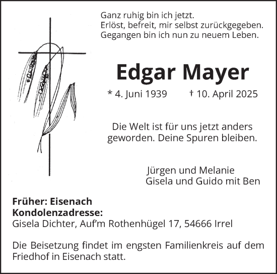 Todesanzeige von Edgar Mayer von trierischer_volksfreund