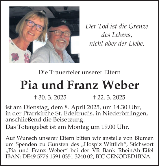 Todesanzeige von Franz Weber von trierischer_volksfreund