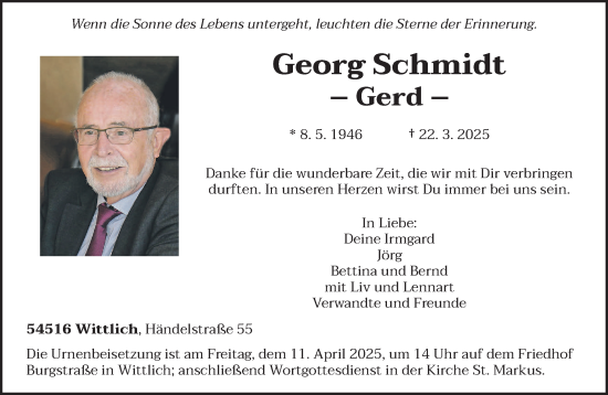 Todesanzeige von Georg Schmidt von trierischer_volksfreund