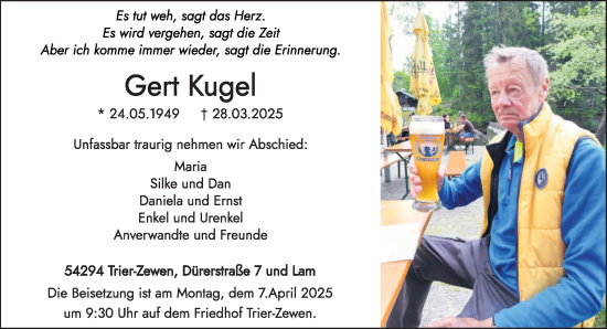 Todesanzeige von Gert Kugel von trierischer_volksfreund