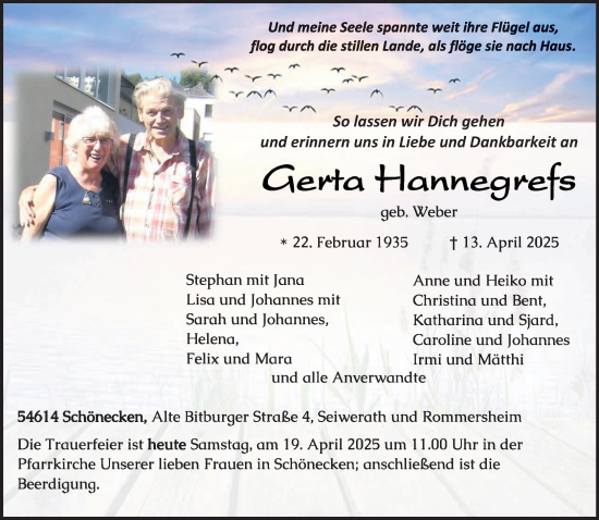 Todesanzeige von Gerta Hannegrefs von trierischer_volksfreund