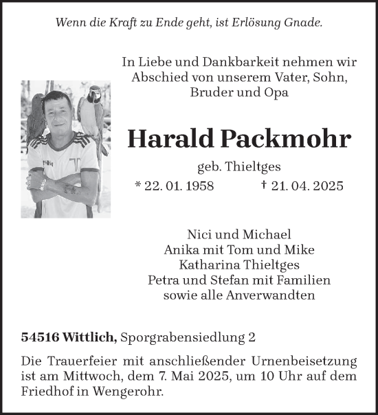 Todesanzeige von Harald Packmohr von trierischer_volksfreund