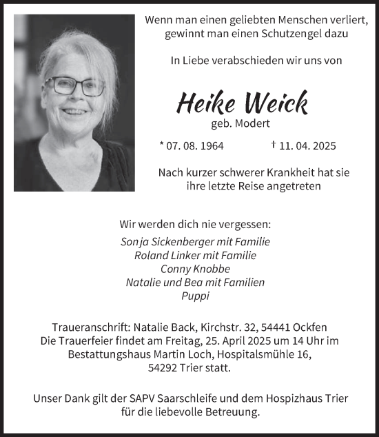 Todesanzeige von Heike Weick von trierischer_volksfreund