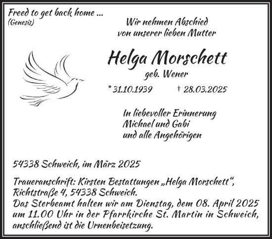 Todesanzeige von Helga Morschett von trierischer_volksfreund