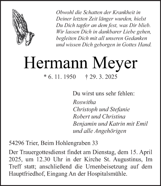 Todesanzeige von Hermann Meyer von trierischer_volksfreund