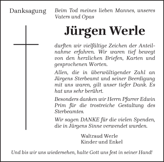 Todesanzeige von Jürgen Werle von trierischer_volksfreund