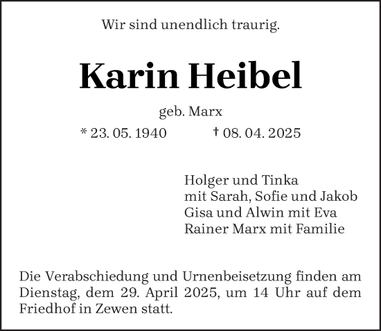 Todesanzeige von Karin Heibel von trierischer_volksfreund