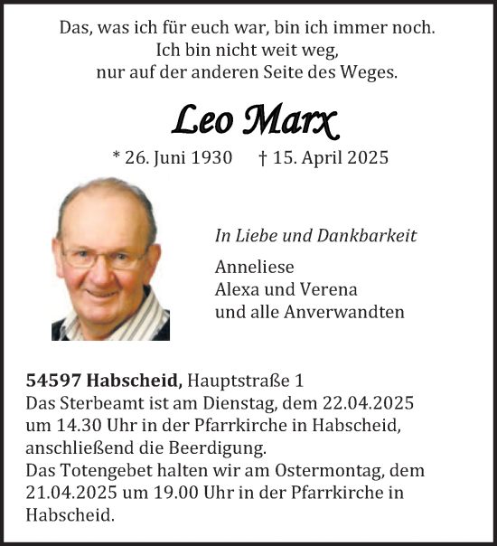 Todesanzeige von Leo Marx von trierischer_volksfreund