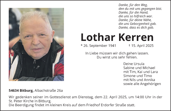 Todesanzeige von Lothar Kerren von trierischer_volksfreund