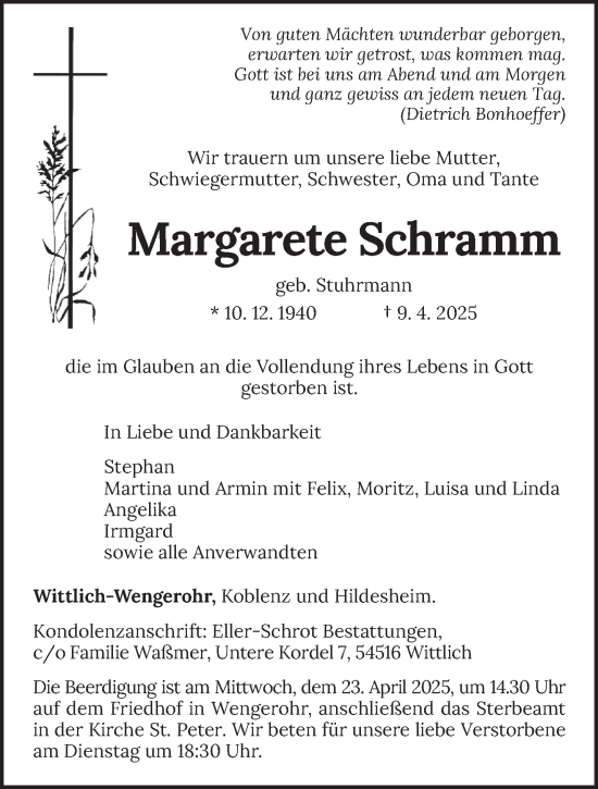 Todesanzeige von Margarete Schramm von trierischer_volksfreund