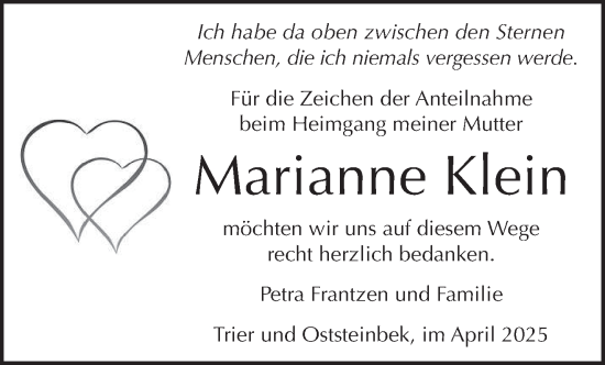 Todesanzeige von Marianne Klein von trierischer_volksfreund