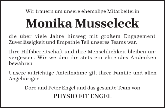 Todesanzeige von Monika Mußeleck von trierischer_volksfreund