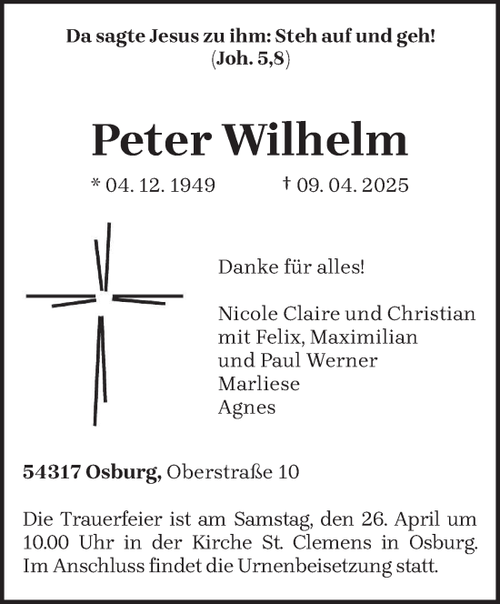 Todesanzeige von Peter Wilhelm von trierischer_volksfreund
