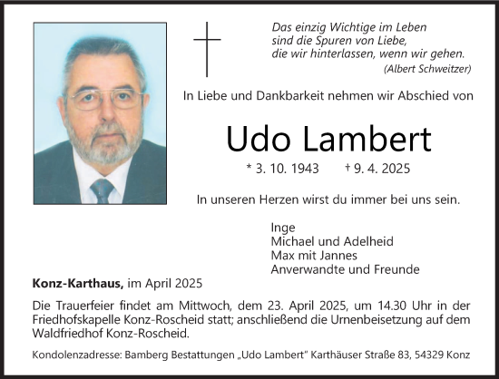 Todesanzeige von Udo Lambert von trierischer_volksfreund