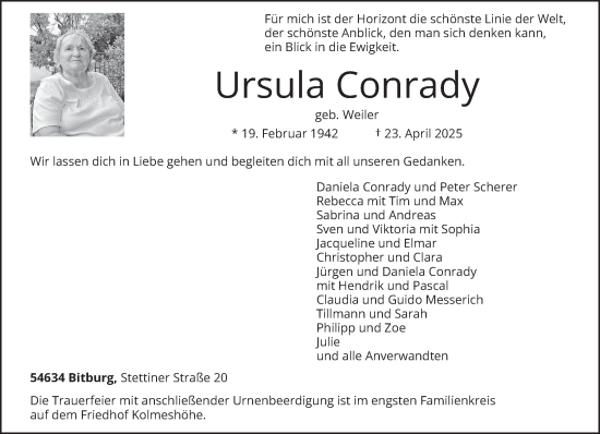 Todesanzeige von Ursula Conrady von trierischer_volksfreund