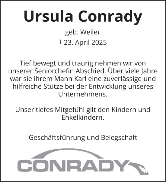 Todesanzeige von Ursula Conrady von trierischer_volksfreund