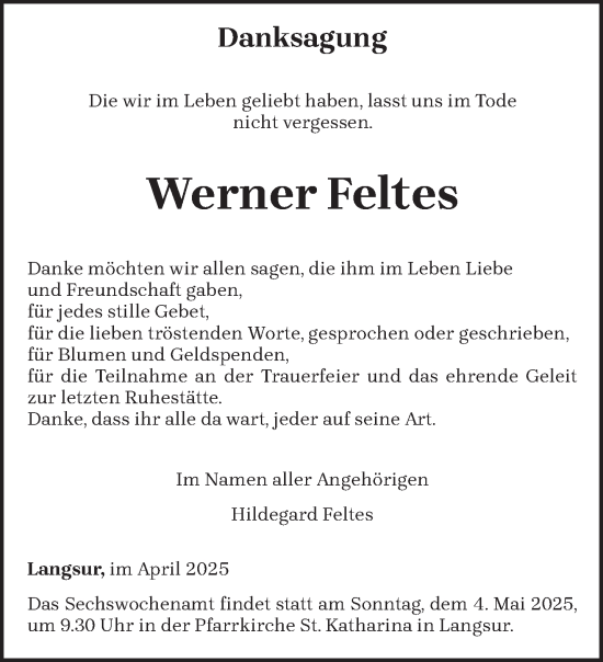 Todesanzeige von Werner Feltes von trierischer_volksfreund