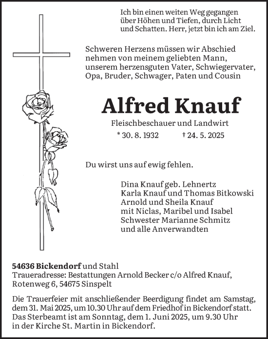 Todesanzeige von Alfred Knauf von trierischer_volksfreund