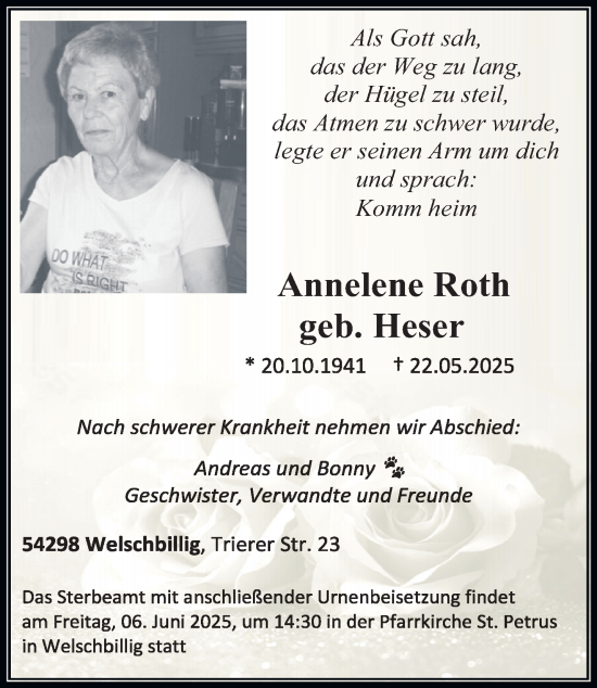 Todesanzeige von Annelene Roth von trierischer_volksfreund