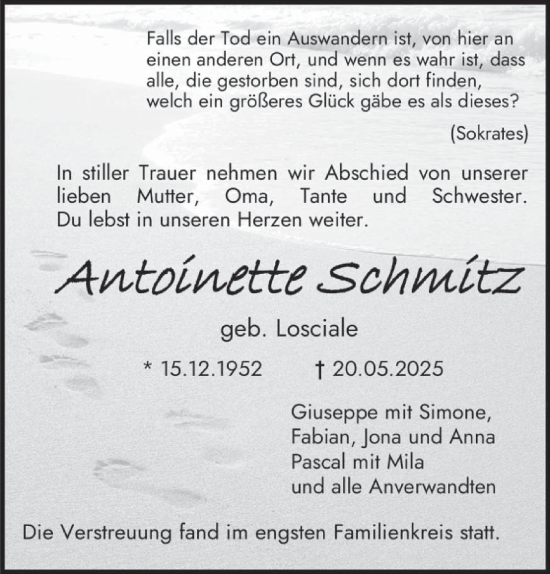 Todesanzeige von Antoinette Schmitz von trierischer_volksfreund