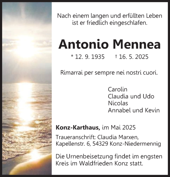 Todesanzeige von Antonio Mennea von trierischer_volksfreund