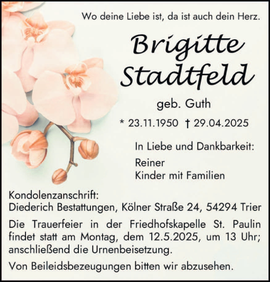 Todesanzeige von Brigitte Stadtfeld von trierischer_volksfreund