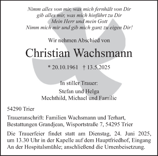 Todesanzeige von Christian Wachsmann von trierischer_volksfreund