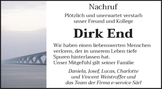 Todesanzeige von Dirk End von trierischer_volksfreund