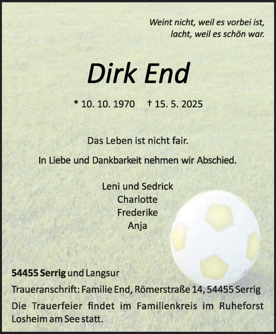 Todesanzeige von Dirk End von trierischer_volksfreund
