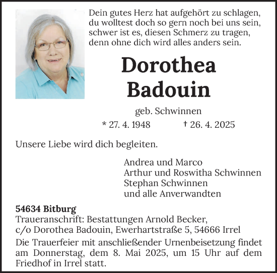 Todesanzeige von Dorothea Badouin von trierischer_volksfreund
