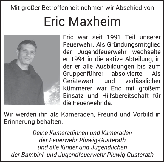 Todesanzeige von Eric Maxheim von trierischer_volksfreund